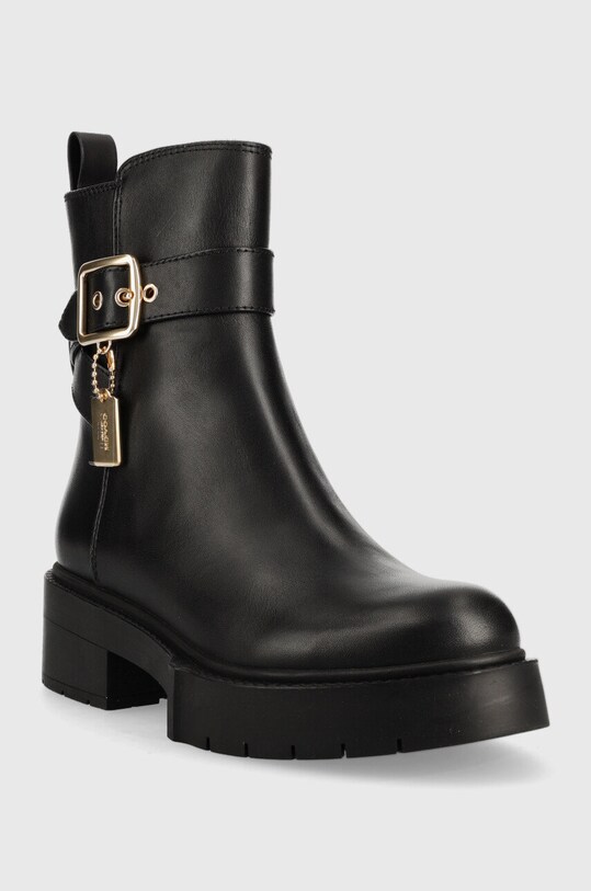 Usnjeni gležnarji Coach Lacey Leather Bootie CB995.BLK črna AW22