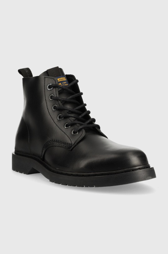 Jack & Jones pantofi inalti de piele Hastings 12215539.Anthracite negru AW22