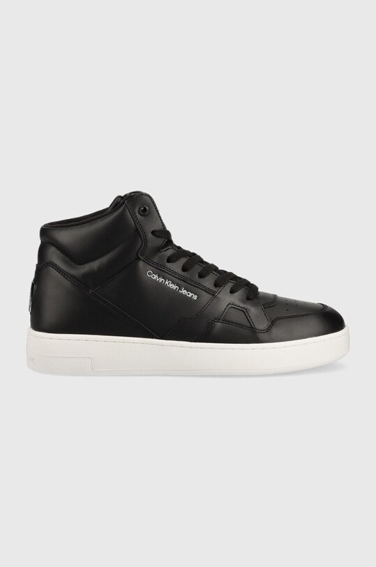 Usnjene superge Calvin Klein Jeans Basket Cups Laceup High Zrnato usnje črna YM0YM00498.BDS