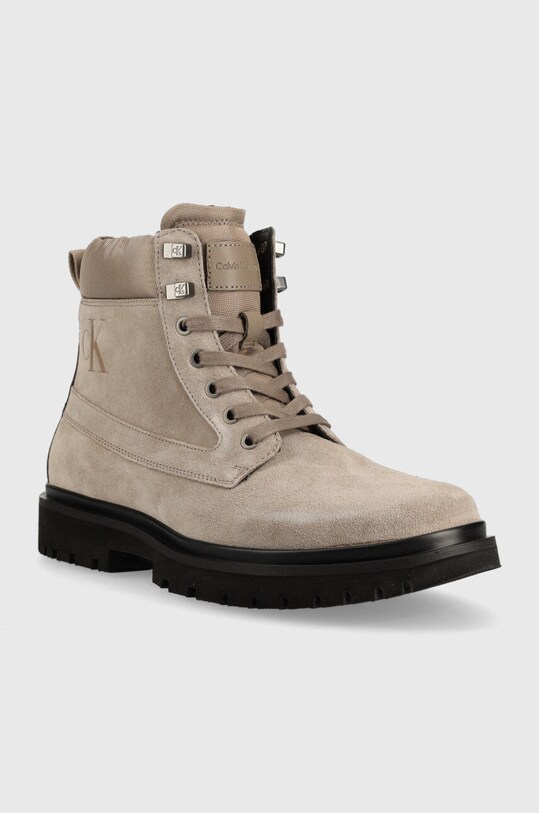 Calvin Klein Jeans cizme din piele intoarsa Lug Mid Laceup Boot Hike YM0YM00270.A03 maro AW22