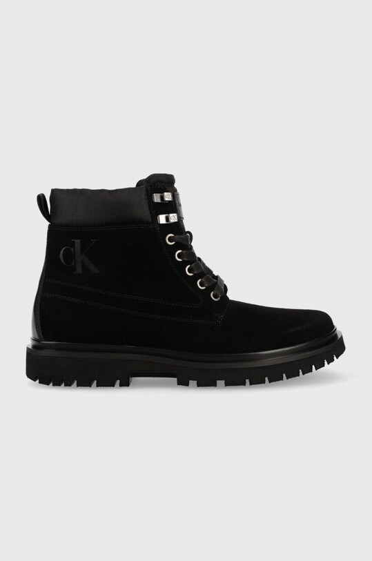 Calvin Klein Jeans trapery zamszowe Lug Mid Laceup Boot Hike skóra zamszowa czarny YM0YM00270.BDS