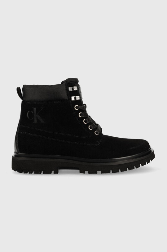 Calvin Klein Jeans velúr bakancs Lug Mid Laceup Boot Hike textil fekete YM0YM00270.BDS