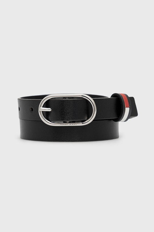 Kožený opasok Tommy Jeans Oval 2.0 Belt čierna AW0AW11863.9BYY