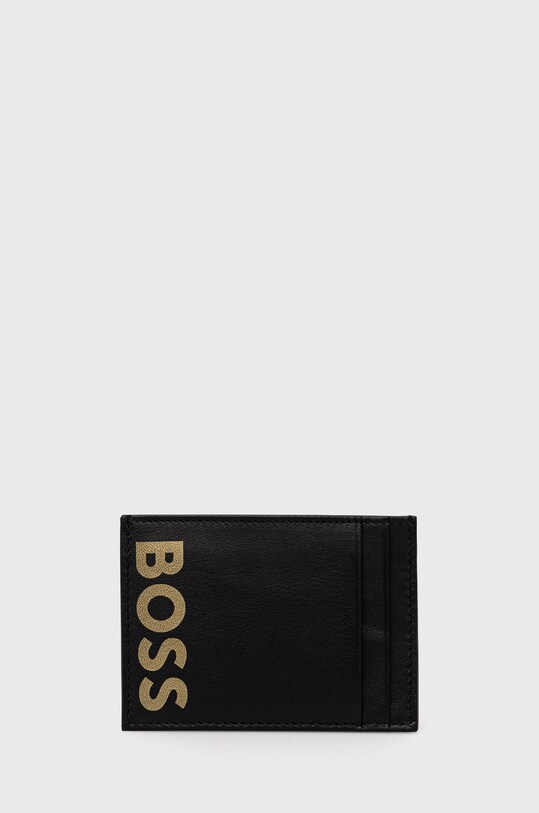 BOSS etui na karty skórzane drobny wzór czarny 50479899