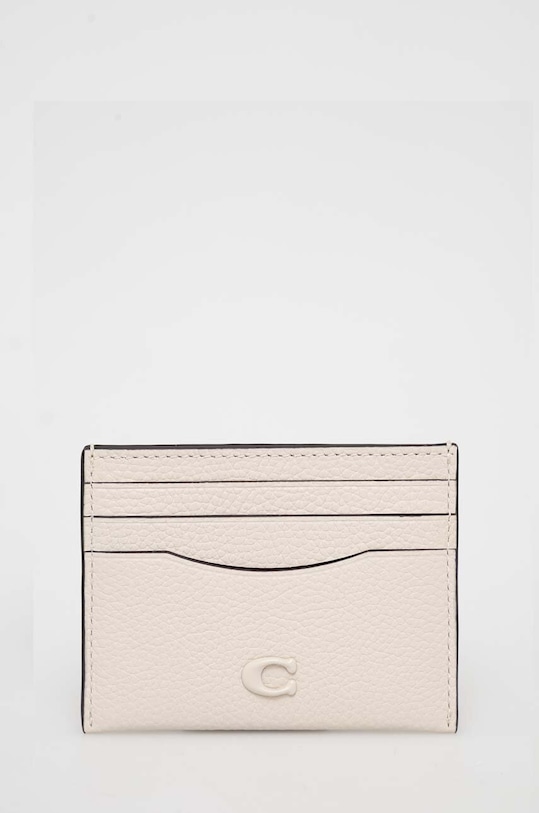 Coach etui na karty skórzane skóra licowa beżowy CC129