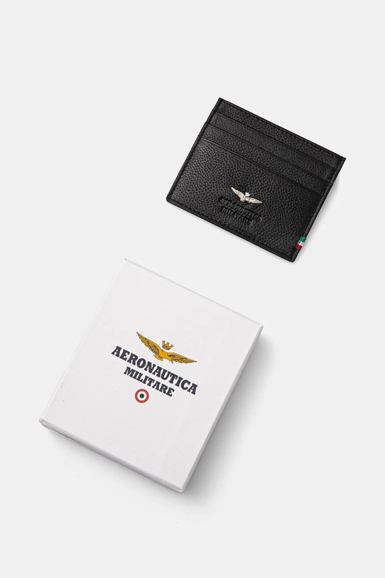 Akcesoria Aeronautica Militare etui na karty skórzane AM106 czarny