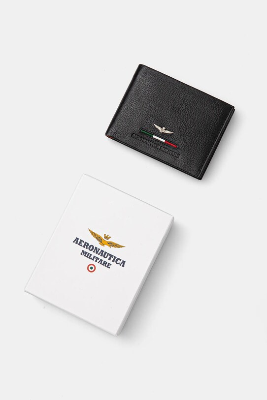 Шкіряний гаманець Aeronautica Militare чорний AM151