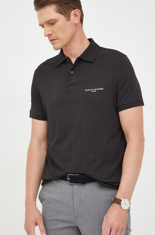 Bavlnené polo tričko Tommy Hilfiger potlač čierna MW0MW28792.9BYY