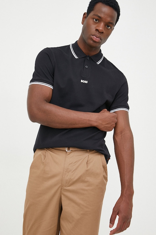 BOSS polo bawełniane BOSS ORANGE 50468843 nadruk czarny 50468843