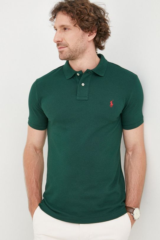 Bavlněné polo tričko Polo Ralph Lauren slim zelená 710795080018