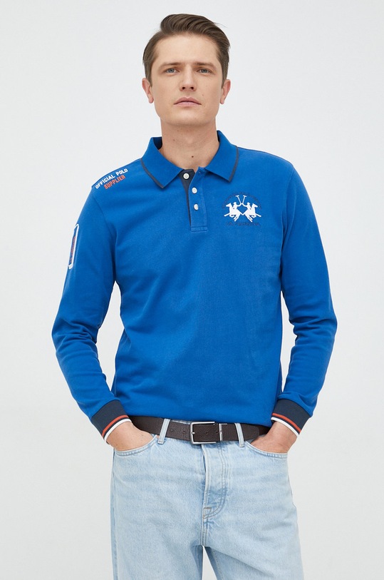La Martina longsleeve bawełniany UMP300 niebieski AW22