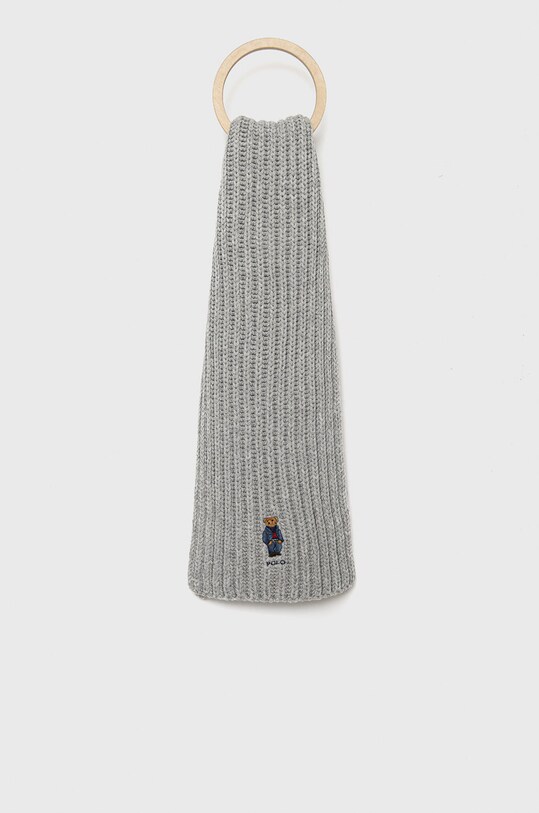 Μαντήλι από μείγμα μαλλιού Polo Ralph Lauren πλεκτό ύφασμα γκρί 455888203001