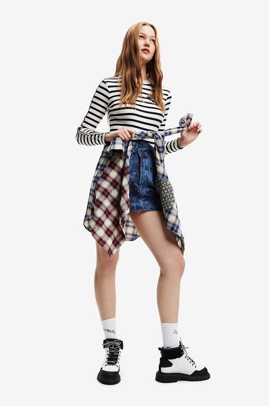 Desigual spódnica jeansowa wzorzyste granatowy 22WWFD03