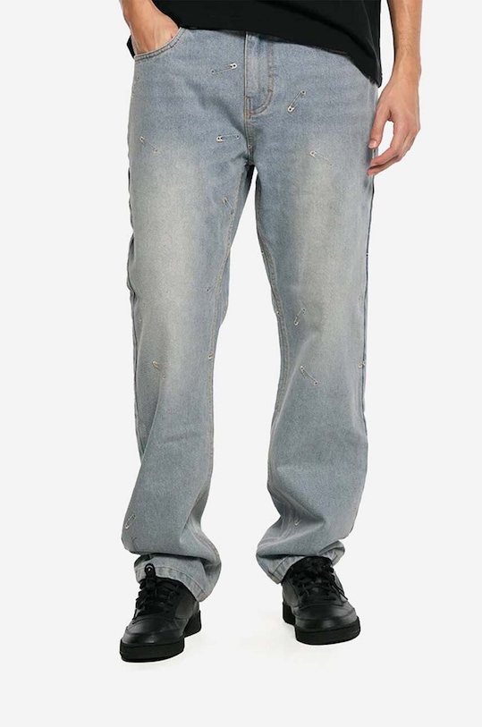 PLEASURES jeans in cotone Safety Pin blu P22W038