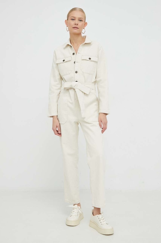 American Vintage kombinezon jeansowy casual beżowy SNOP182