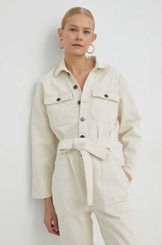 American Vintage kombinezon jeansowy SNOP182 beżowy AA00