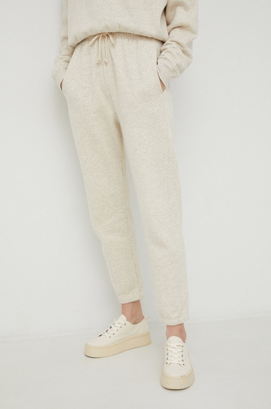 American Vintage pantaloni de trening din bumbac bumbac bej PIE05A