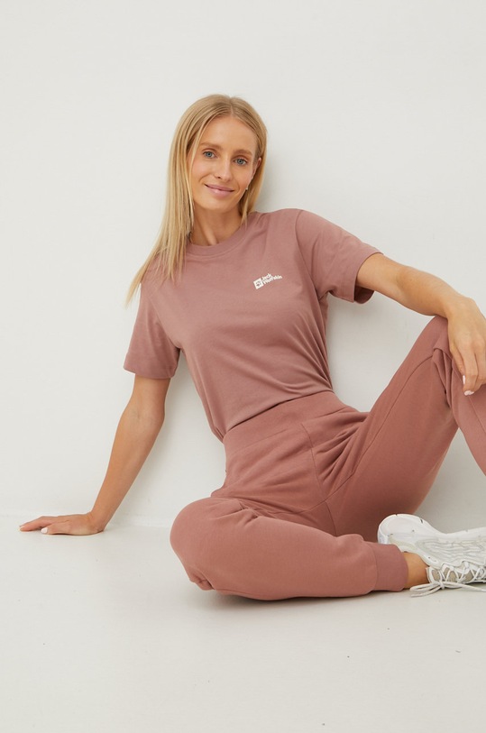 Jack Wolfskin pantaloni de trening din bumbac tricotaj roz 1507092