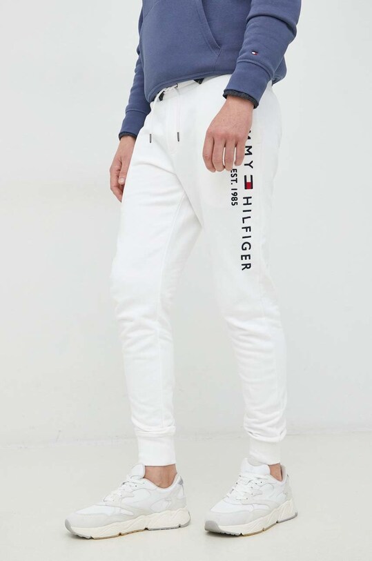 Βαμβακερό παντελόνι Tommy Hilfiger απλικέ λευκό MW0MW08388.9BYY