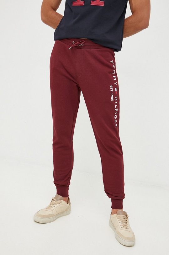 Tommy Hilfiger pantaloni de trening din bumbac MW0MW08388.9BYY burgundia AW22
