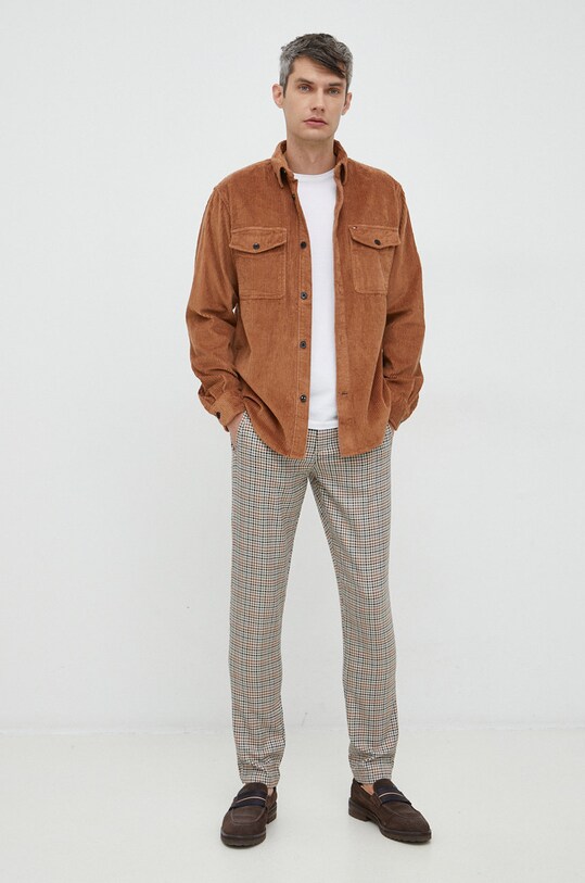 Pepe Jeans spodnie z domieszką wełny Castle Check PM2115162.856 brązowy AW22