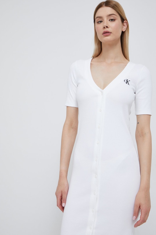 Šaty Calvin Klein Jeans s elastanom biela J20J219068.9BYY