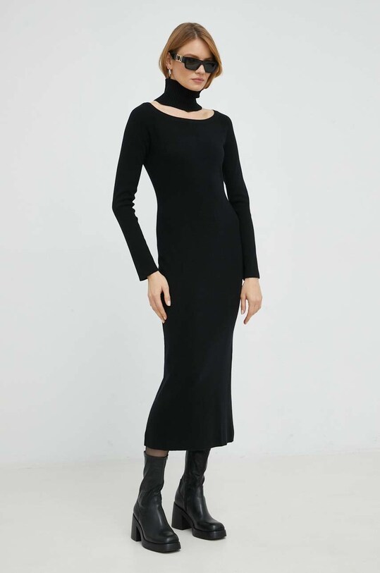 Twinset sukienka z domieszką wełny midi czarny 222AP3381