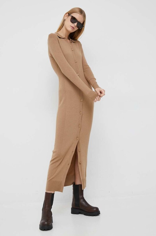 Calvin Klein sukienka z domieszką wełny beżowy K20K204940.9BYY