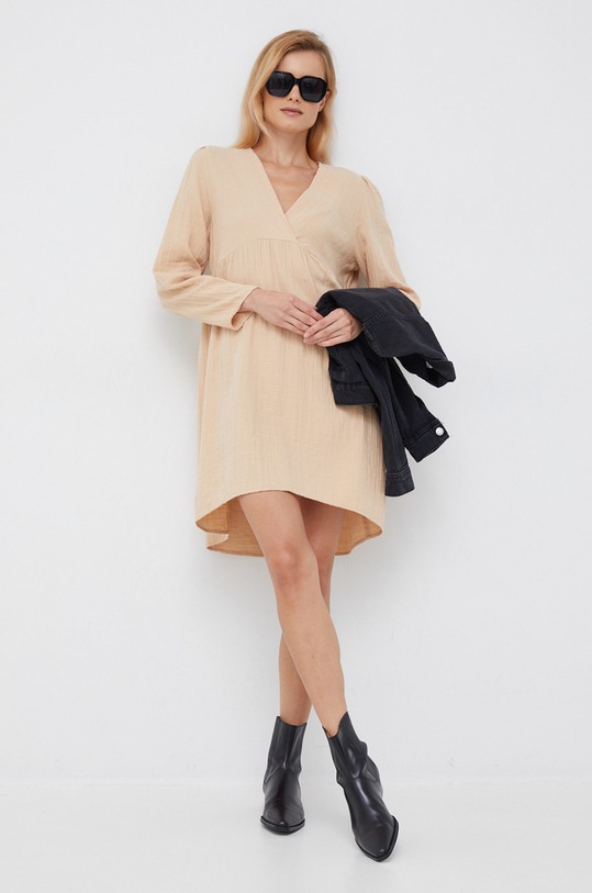 United Colors of Benetton rochie din bumbac mini bej 4FDTDV01Y.0B9