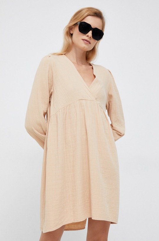 United Colors of Benetton rochie din bumbac 4FDTDV01Y.0B9 bej AW22