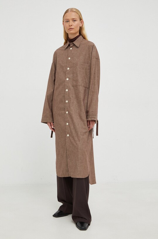 G-Star Raw sukienka z domieszką lnu D22160.D187 brązowy AW22