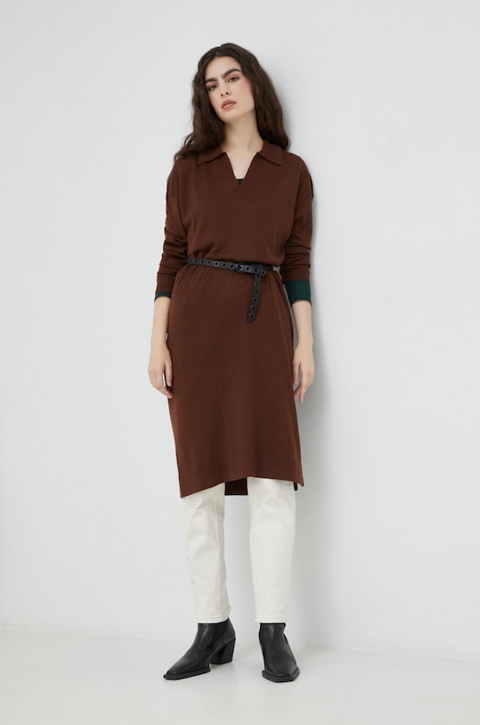 Μάλλινο φόρεμα G-Star μακρύ καφέ D22133.B692