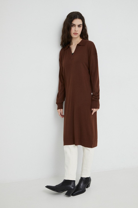 G-Star rochie din lână D22133.B692 maro AW22