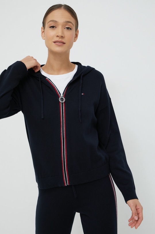 Bavlněný kardigan Tommy Hilfiger propínací námořnická modř WW0WW34884.9BYY