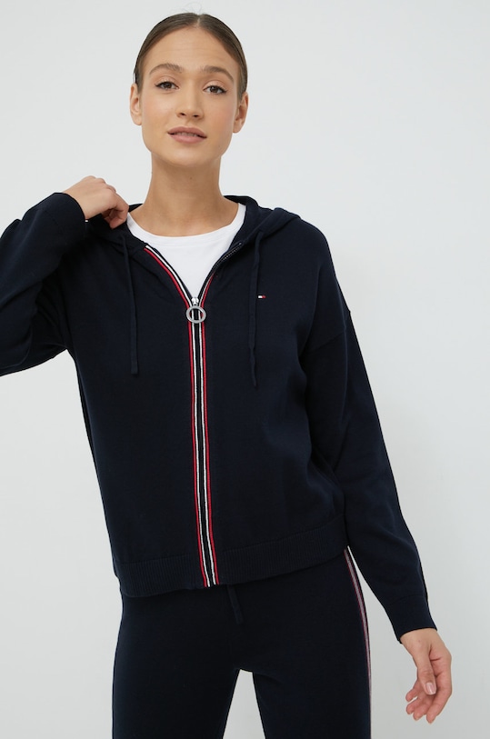 Bavlněný kardigan Tommy Hilfiger propínací námořnická modř WW0WW34884.9BYY