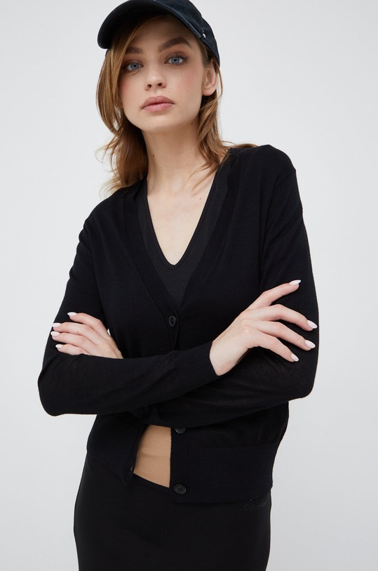 Calvin Klein kardigan wełniany wełna czarny K20K204449.9BYY