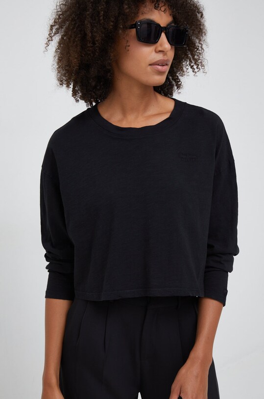 Pepe Jeans longsleeve din bumbac uni negru PL505299.999