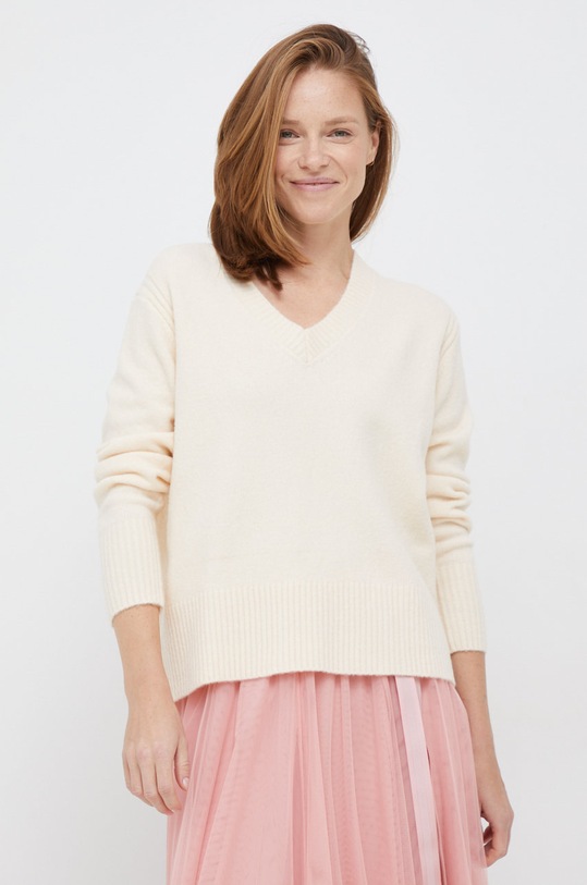 Pepe Jeans sweter z domieszką wełny szpic beżowy PL701887.804