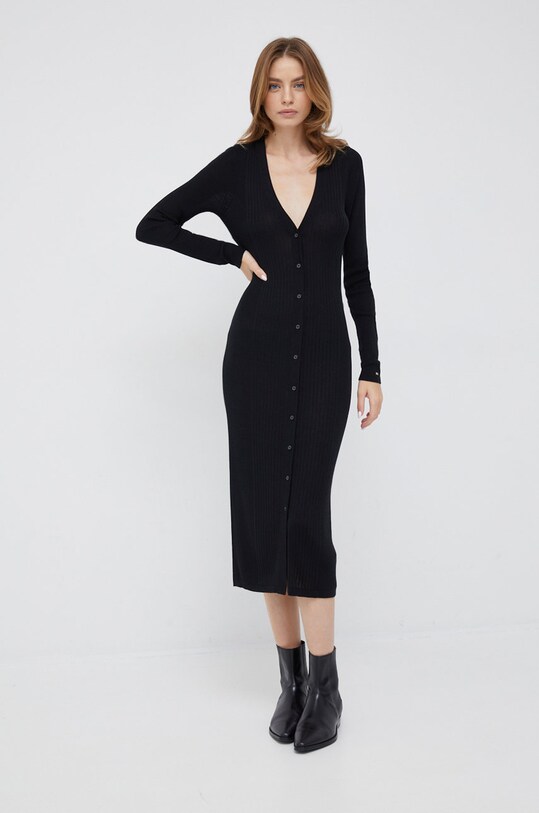 Tommy Hilfiger sukienka z domieszką jedwabiu WW0WW35889.9BYY czarny AW22