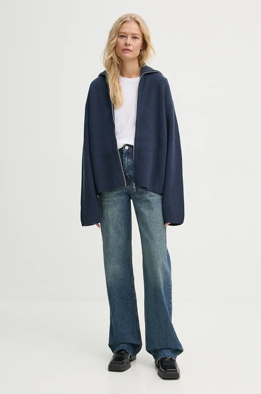 Samsoe Samsoe kardigan wełniany F22300067 granatowy AW24