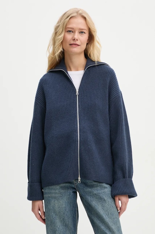 Samsoe Samsoe kardigan wełniany granatowy F22300067
