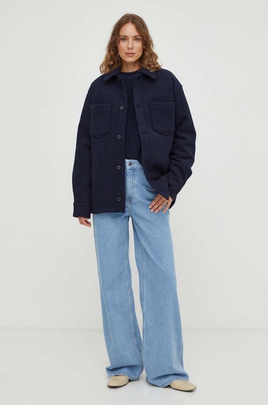 Samsoe Samsoe sweter wełniany F18422025 granatowy AW24