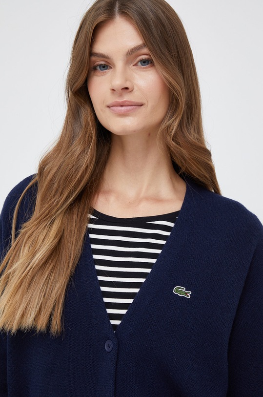 Вовняний кардиган Lacoste тонкий темно-синій AF9545
