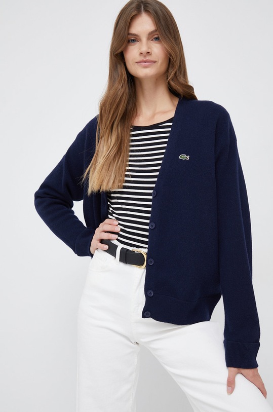 Вовняний кардиган Lacoste темно-синій AF9545