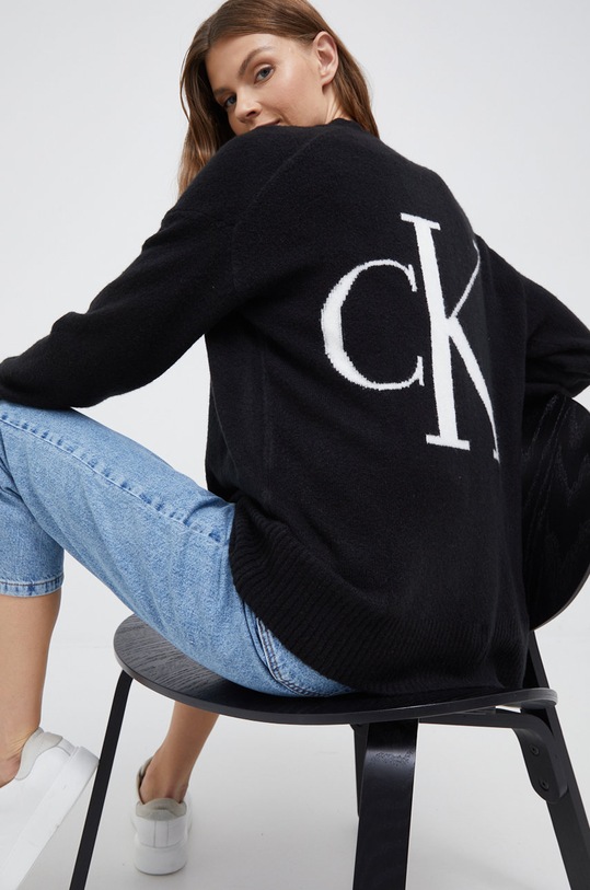 Calvin Klein Jeans kardigan z domieszką wełny z domieszką wełny czarny J20J219788.9BYY