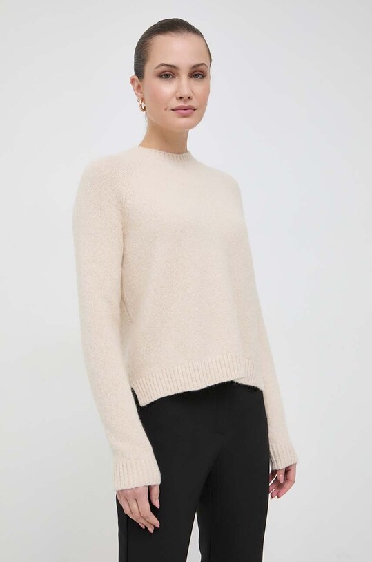 BOSS sweter z domieszką wełny beżowy 50478315