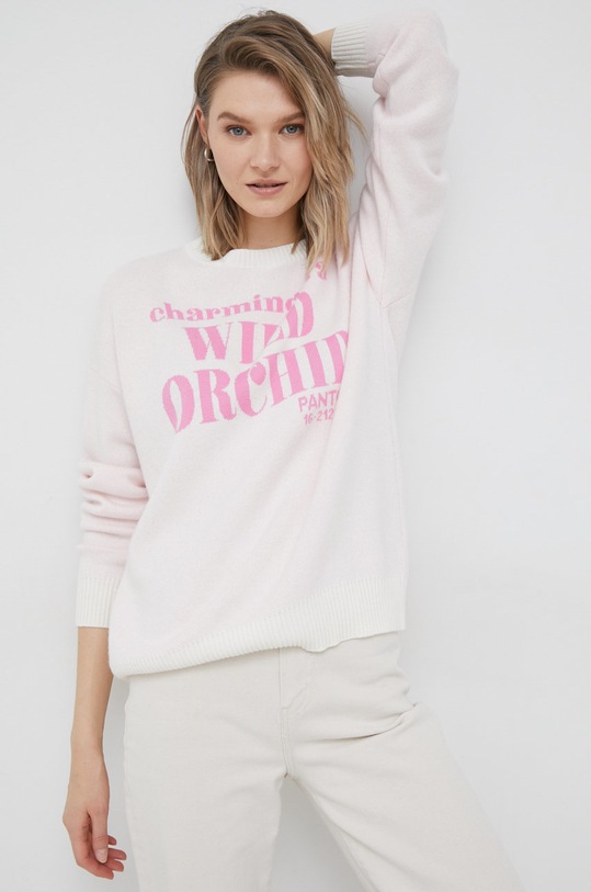 Πουλόβερ με προσθήκη μαλλιού United Colors of Benetton X Pantone 1135E103L.901 ροζ AW22