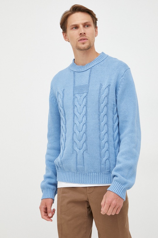 Tiger Of Sweden sweter z domieszką lnu T70928001 niebieski AW22
