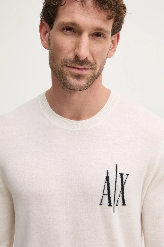 Armani Exchange sweter wełniany beżowy 8NZM4R.ZM8AZ