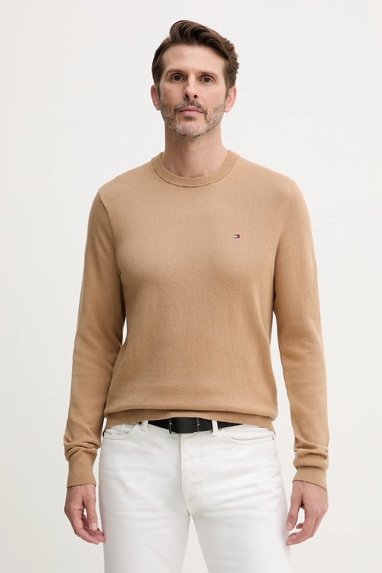 Пуловер с кашмир Tommy Hilfiger овално бежов MW0MW28046.9BYY